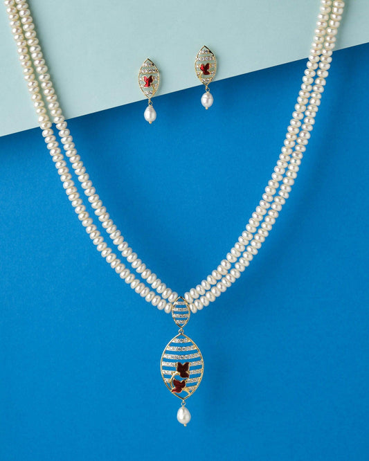 Glimmering Teardrop Necklace  Set - Chandrani Pearls