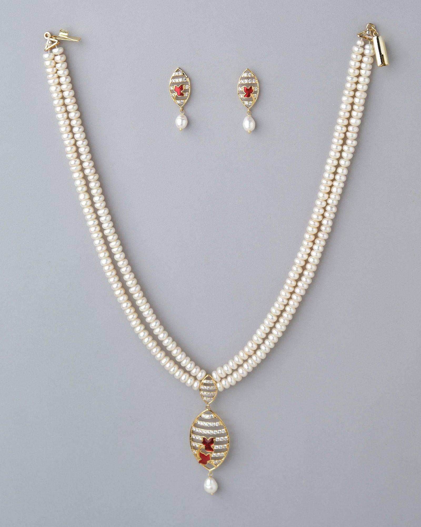 Glimmering Teardrop Necklace  Set - Chandrani Pearls