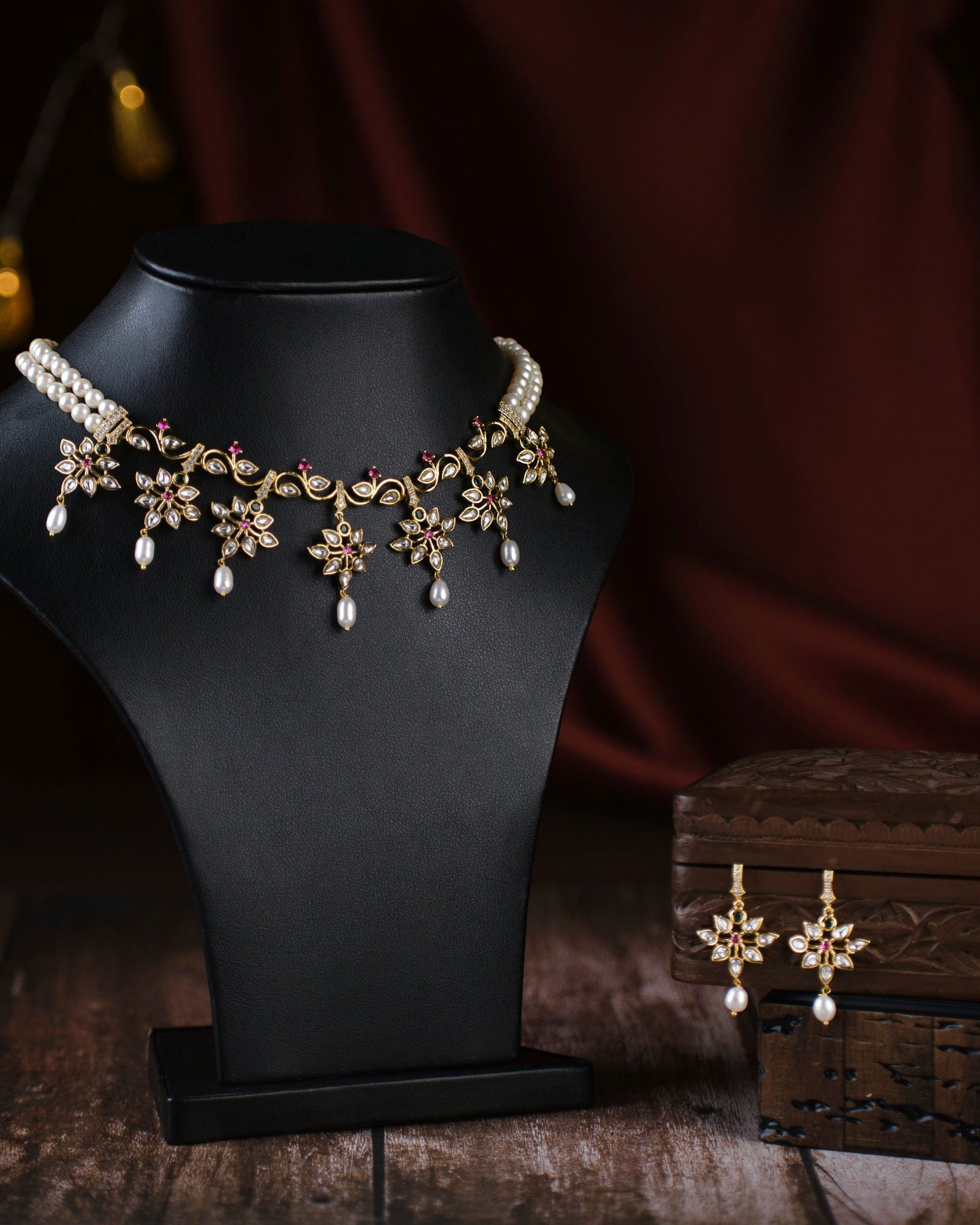 Glistening Dew Bloom Necklace Set - Chandrani Pearls