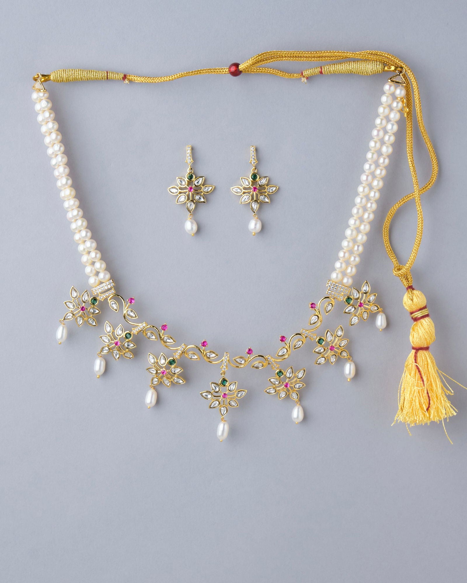 Glistening Dew Bloom Necklace Set - Chandrani Pearls