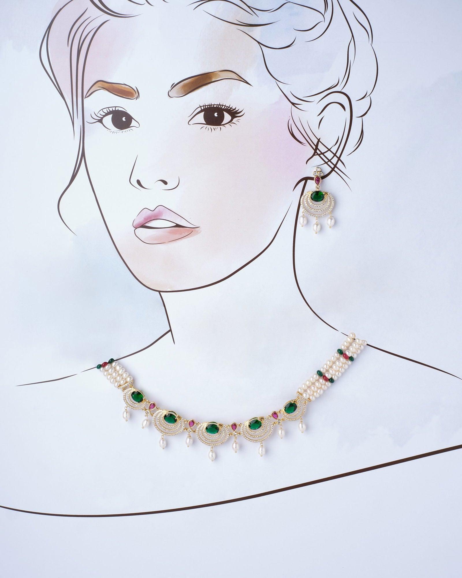 Glorious CZ Pendant Pearl Necklace Set - Chandrani Pearls