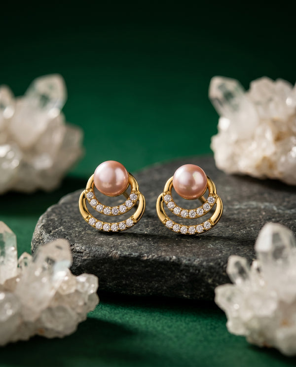Golden pink pearl earrings