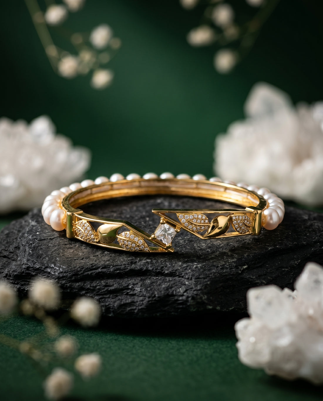 Golden pearl cuff bangle