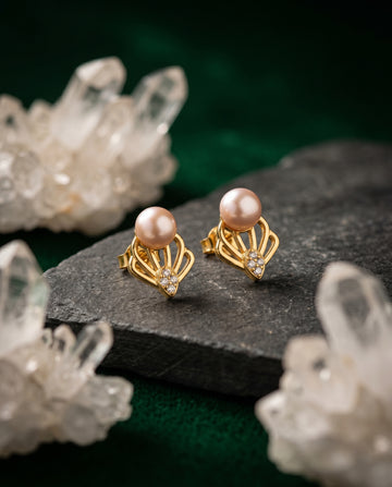 Golden pink pearl earrings 
