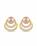 Golden pink pearl cz earrings 