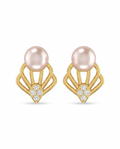 Golden pink pearl cz earrings