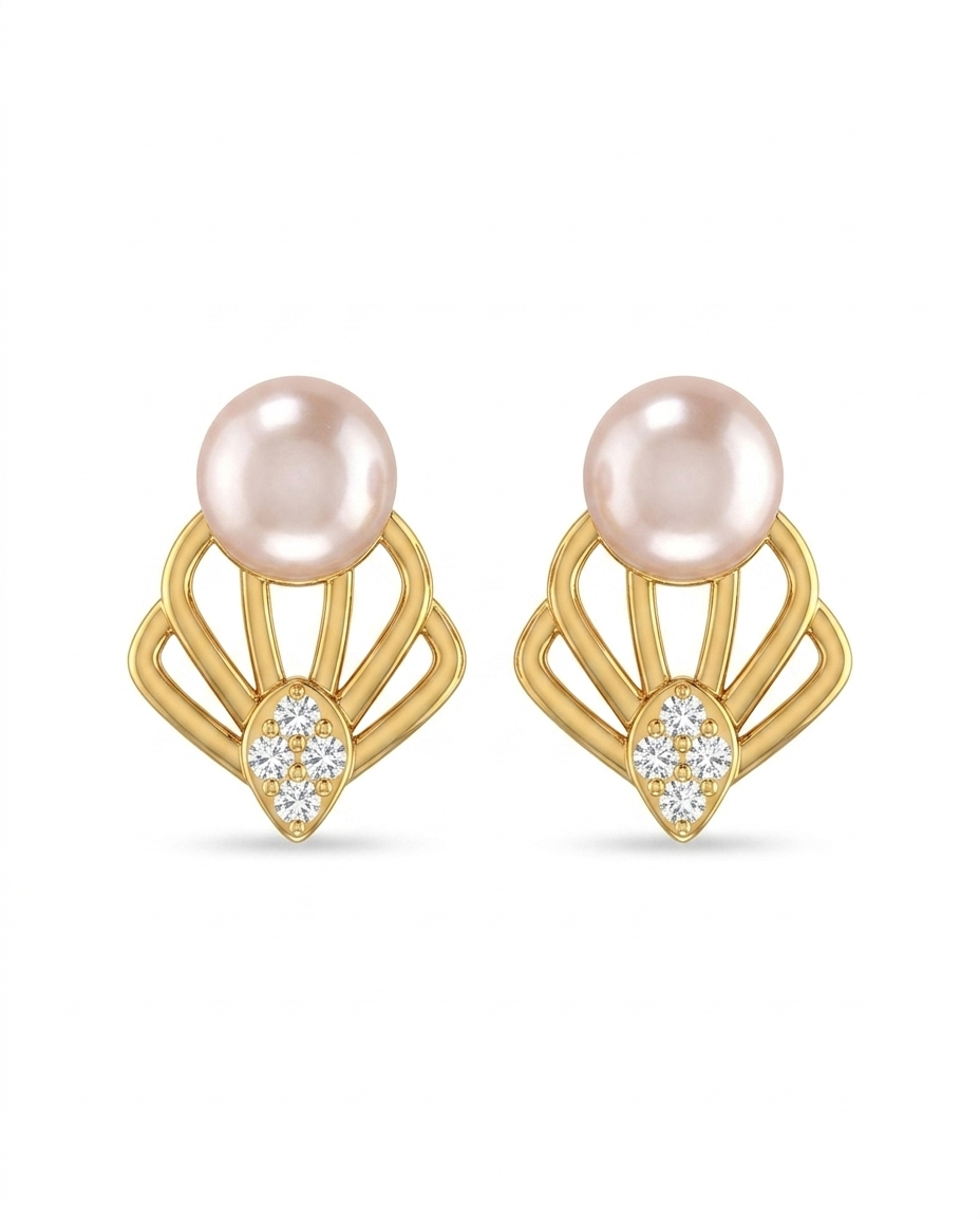 Golden pink pearl cz earrings