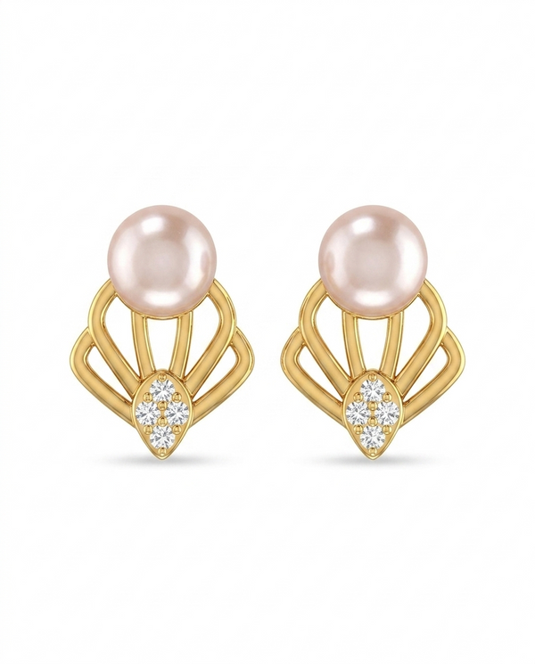 Golden pink pearl cz earrings