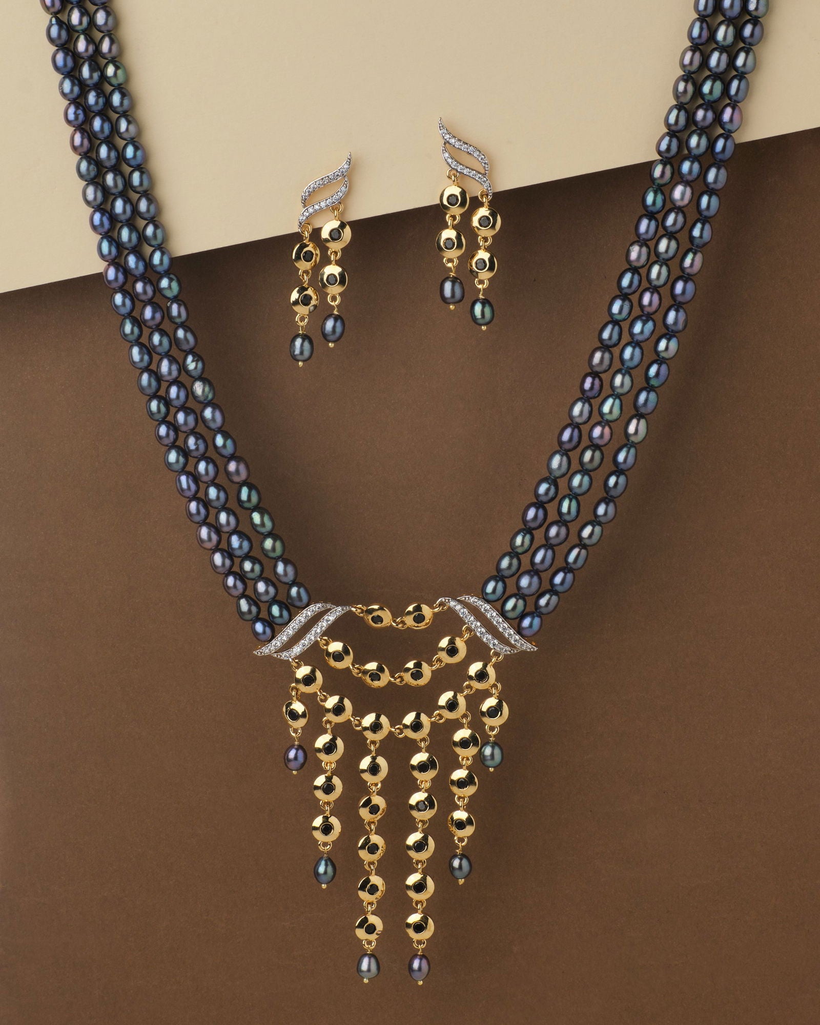 Gorgeous Black Pearl Necklace Set - Chandrani Pearls