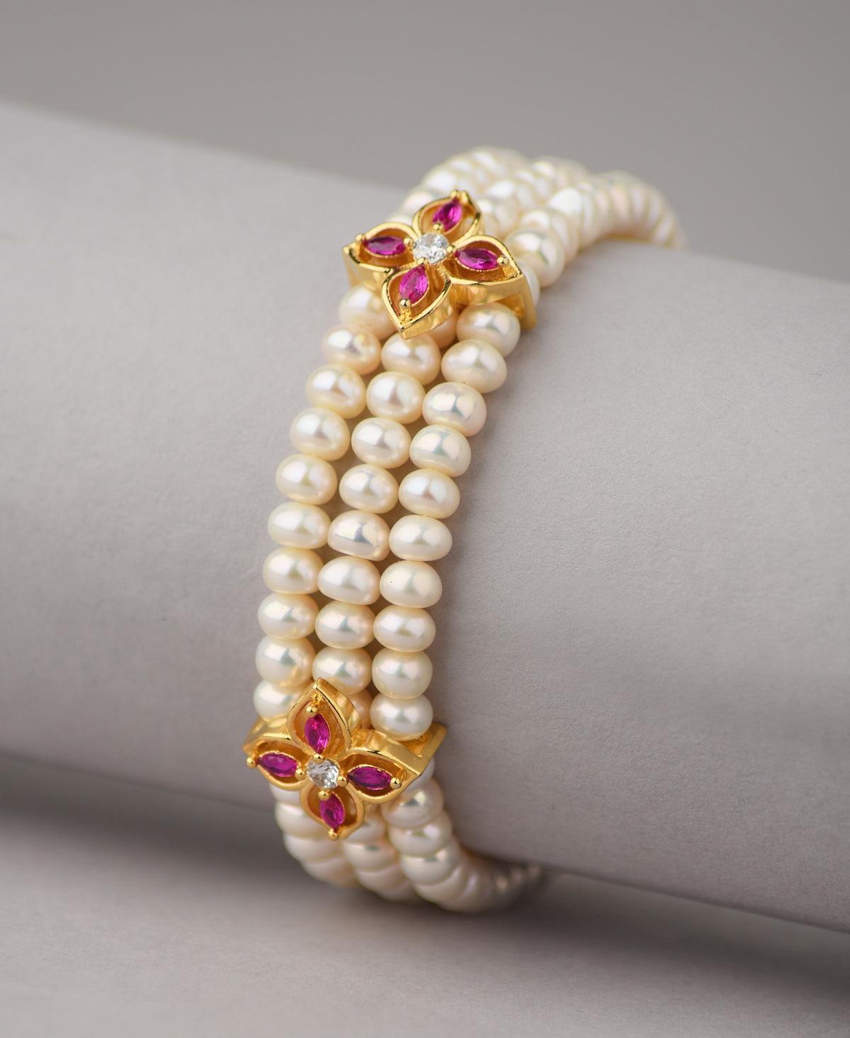 Gorgeous Floral Golden Pearl Bracelet - Chandrani Pearls