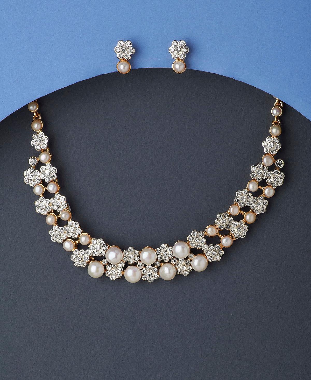 Gorgeous Floral Real Pearl Necklace Set - Chandrani Pearls