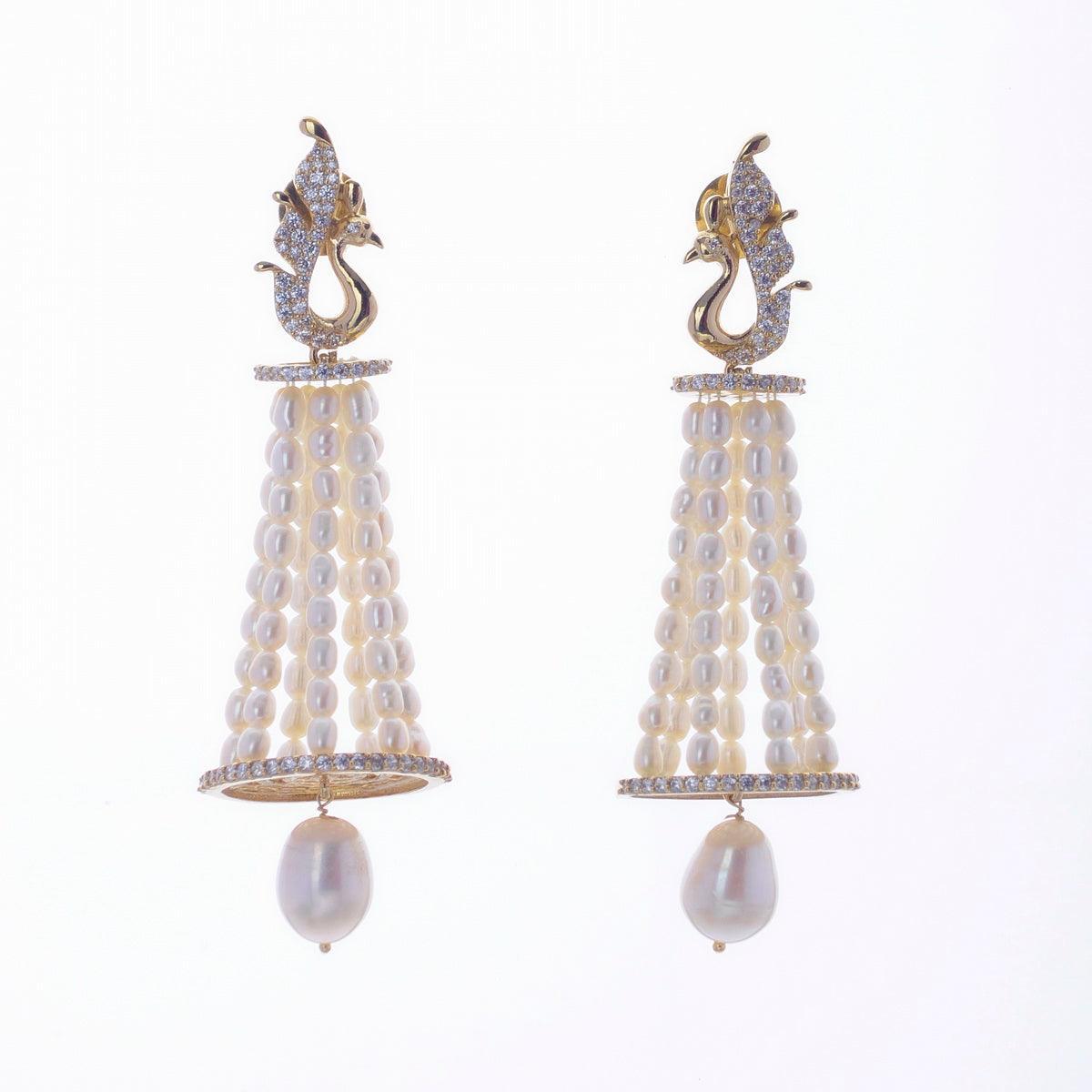 Gorgeous Golden Peacock Pearl Hanging Earring - Chandrani Pearls