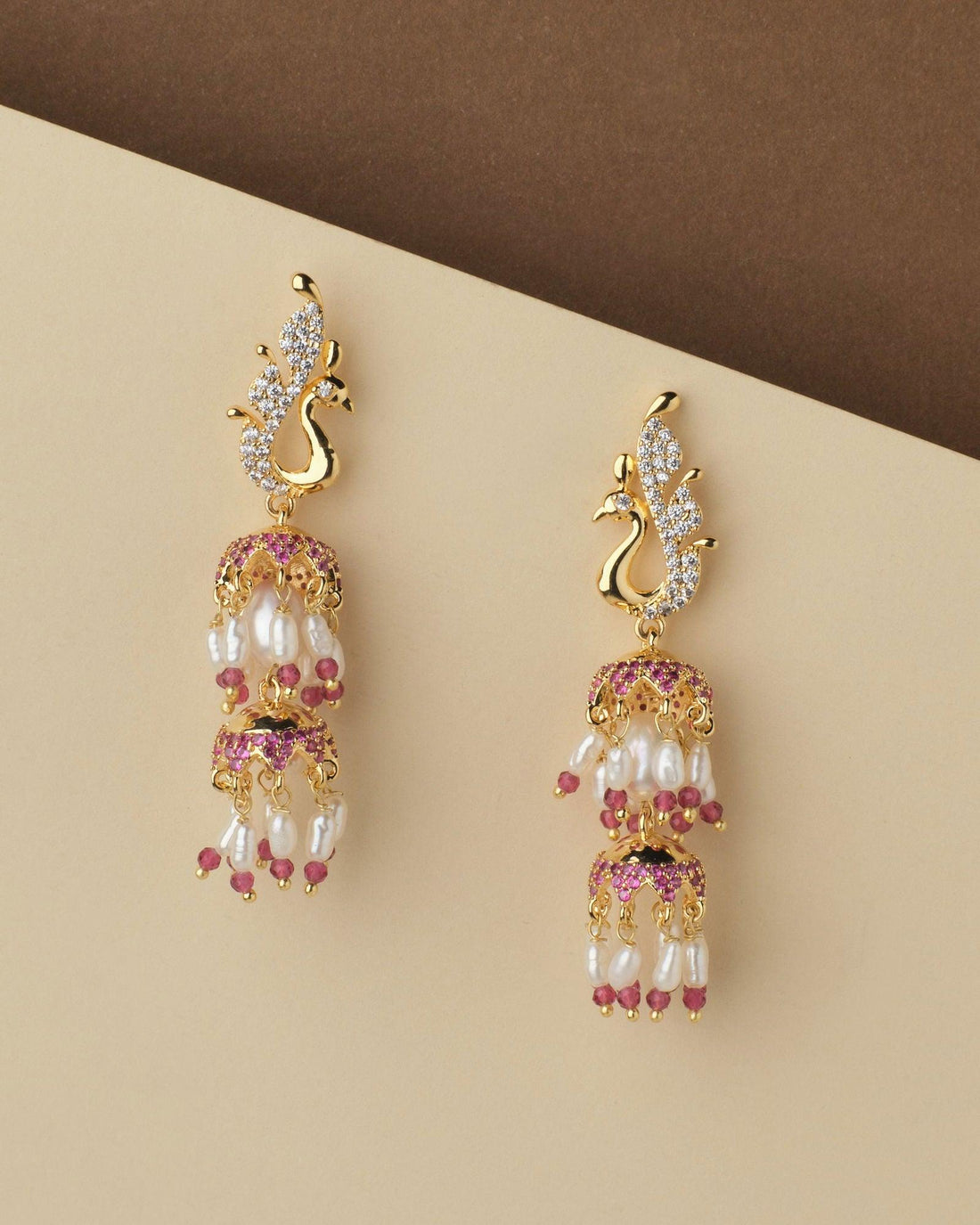 Gorgeous Peacock Pearl Hanging Jhumka - Chandrani Pearls