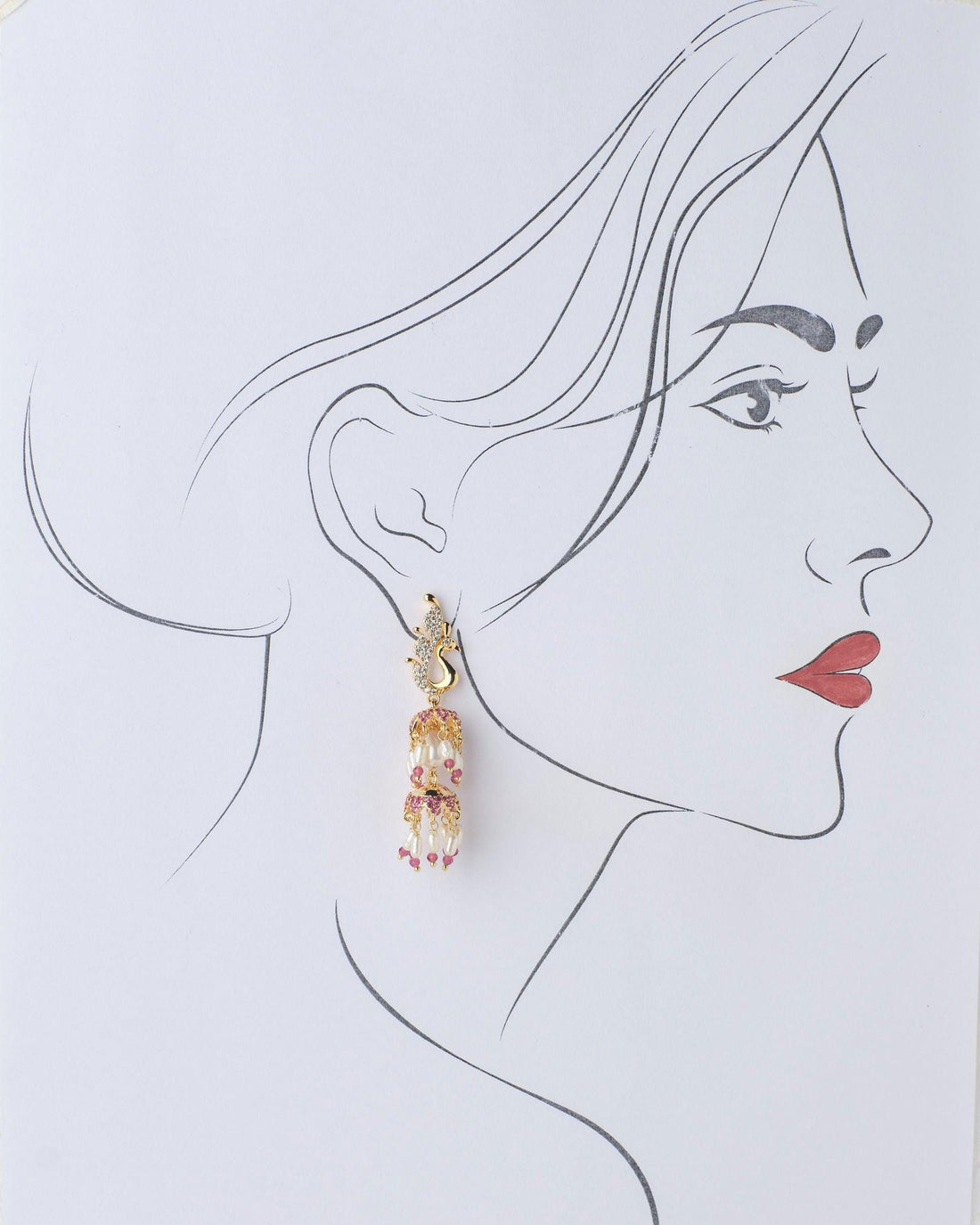 Gorgeous Peacock Pearl Hanging Jhumka - Chandrani Pearls