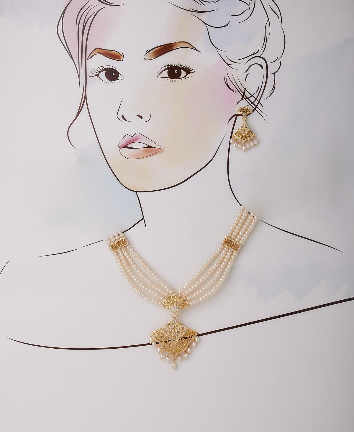 Gorgeous Real Pearl Necklace Set - Chandrani Pearls