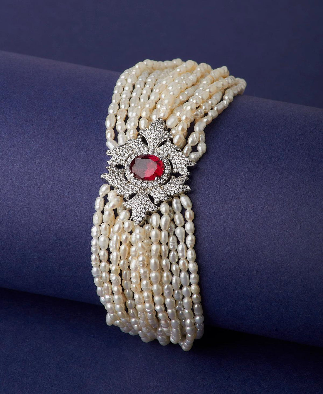 Gorgeous Rhodium Real Pearl Bracelet A01670 - Chandrani Pearls