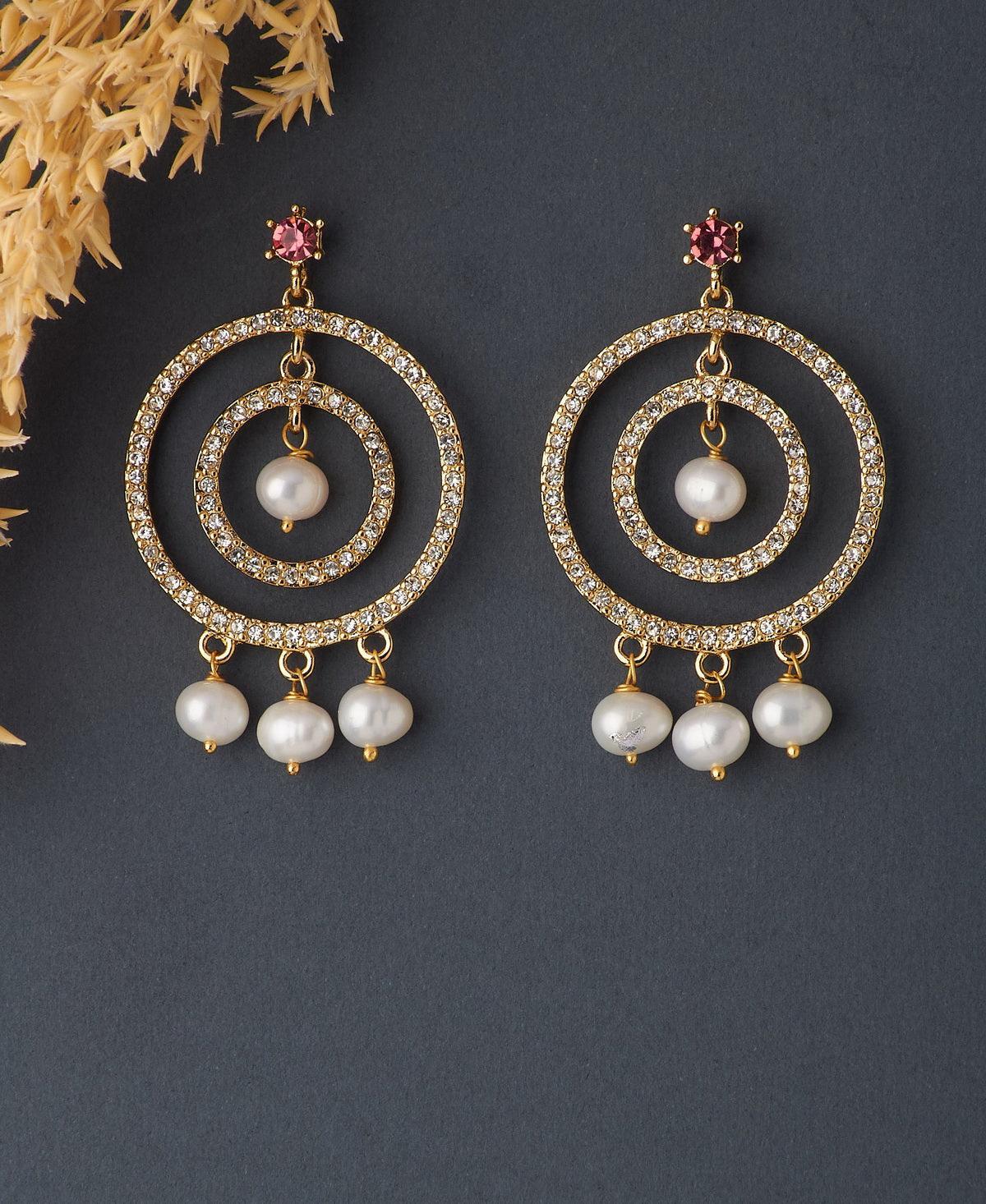 Gorgeous Stone Studded Pearl Earring - Chandrani Pearls