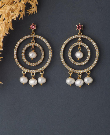 Gorgeous Stone Studded Pearl Earring - Chandrani Pearls