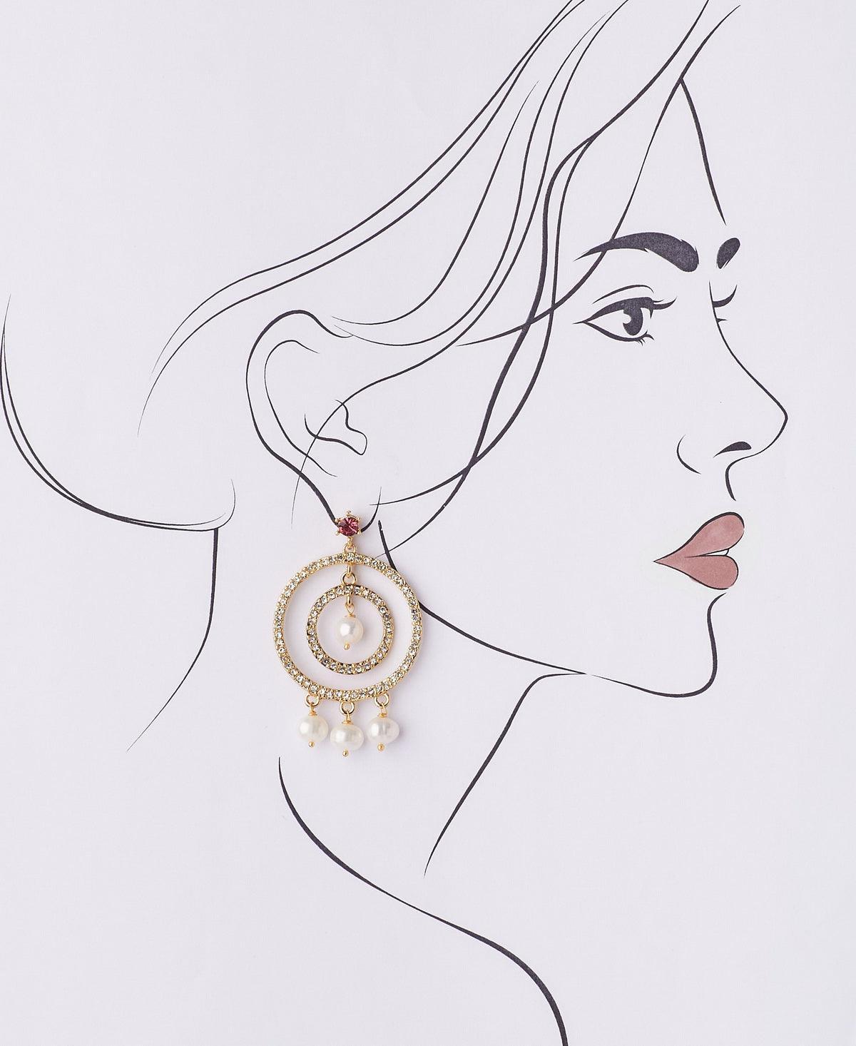 Gorgeous Stone Studded Pearl Earring - Chandrani Pearls