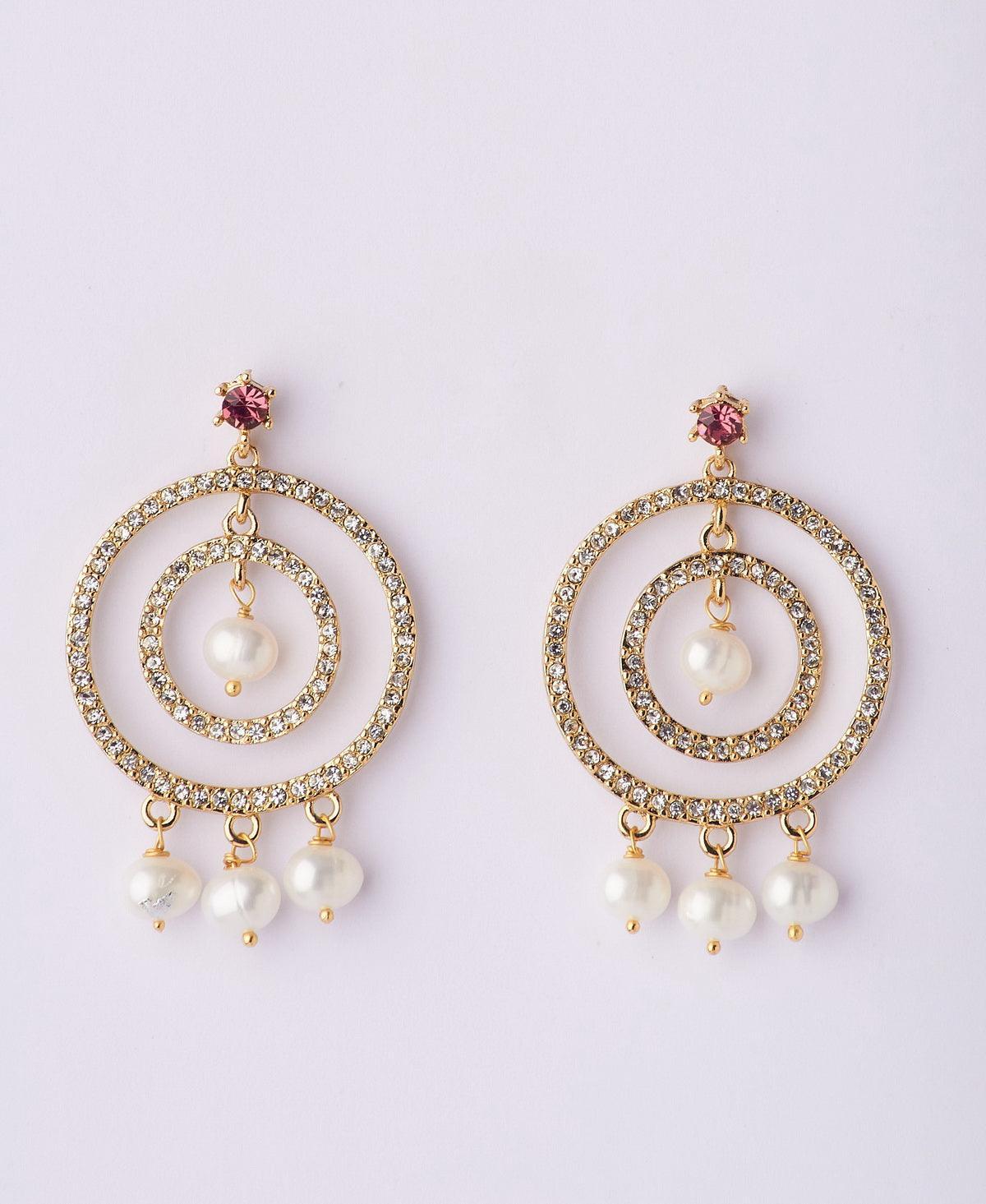 Gorgeous Stone Studded Pearl Earring - Chandrani Pearls