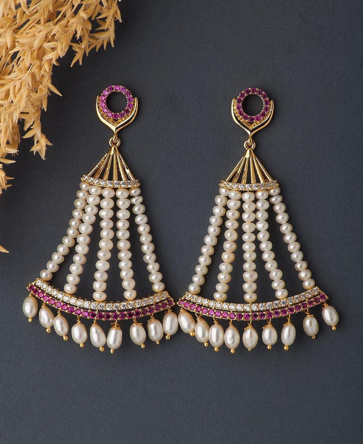 Gorgeous Stone Studded Pearl Earring - Chandrani Pearls