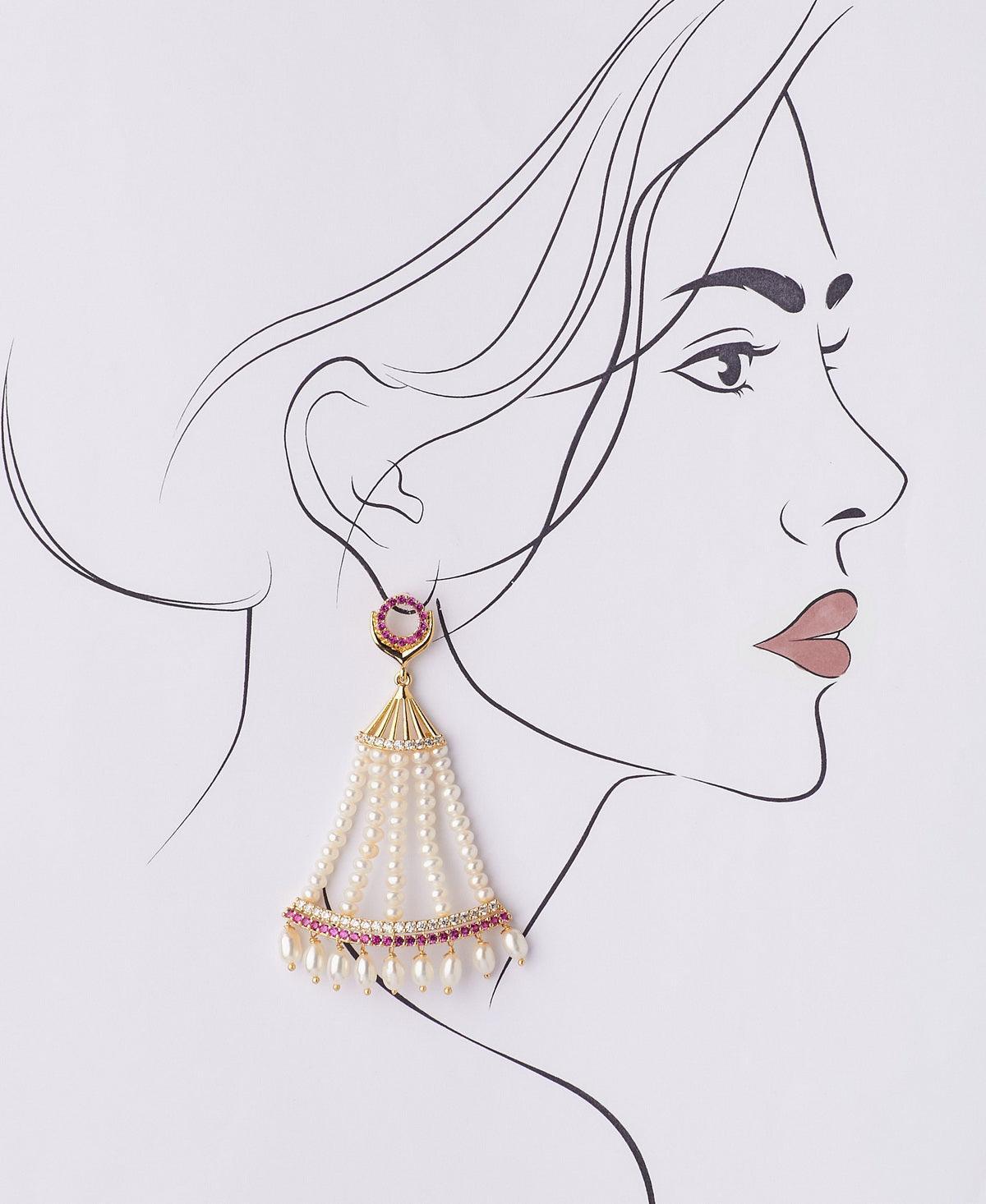 Gorgeous Stone Studded Pearl Earring - Chandrani Pearls
