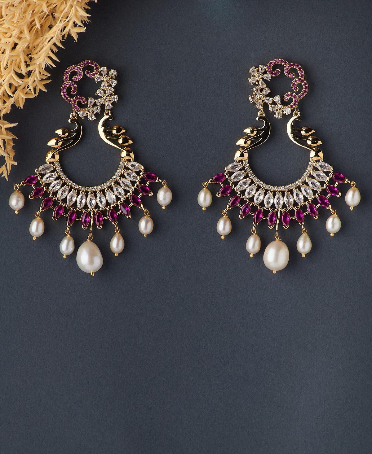 Gorgeous Stone Studded Pearl Earring - Chandrani Pearls