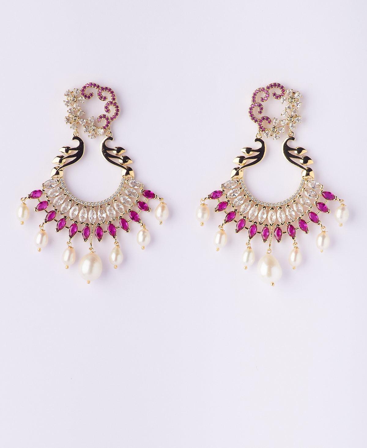 Gorgeous Stone Studded Pearl Earring - Chandrani Pearls