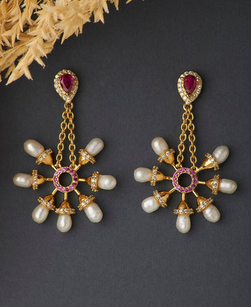 Gorgeous Stone Studded Pearl Hanging Earring - Chandrani Pearls
