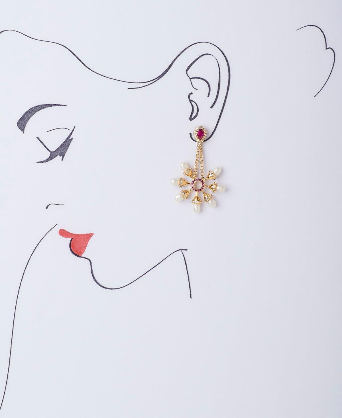Gorgeous Stone Studded Pearl Hanging Earring - Chandrani Pearls