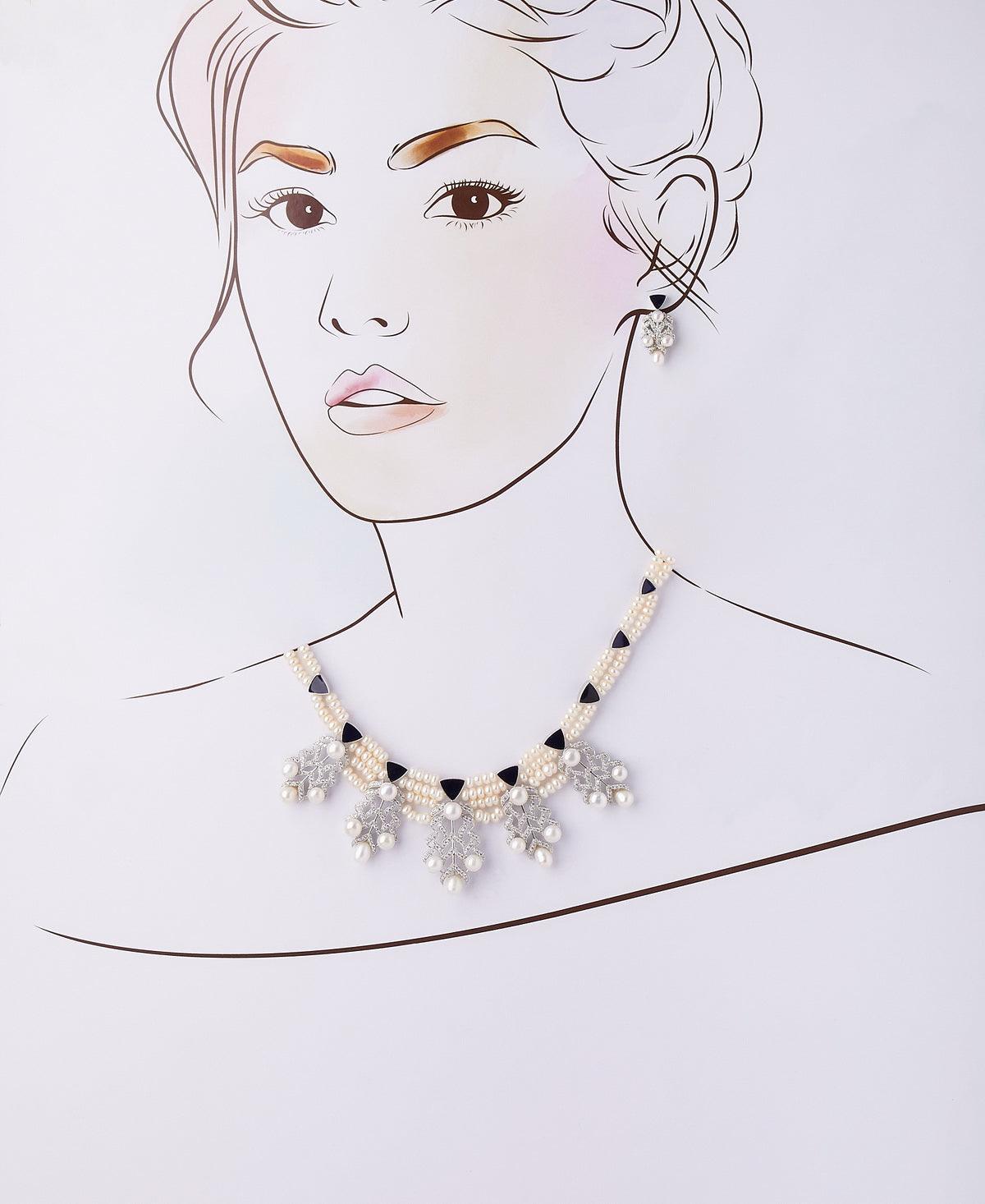 Gorgeous Stone Studded Pearl Necklace Set - Chandrani Pearls