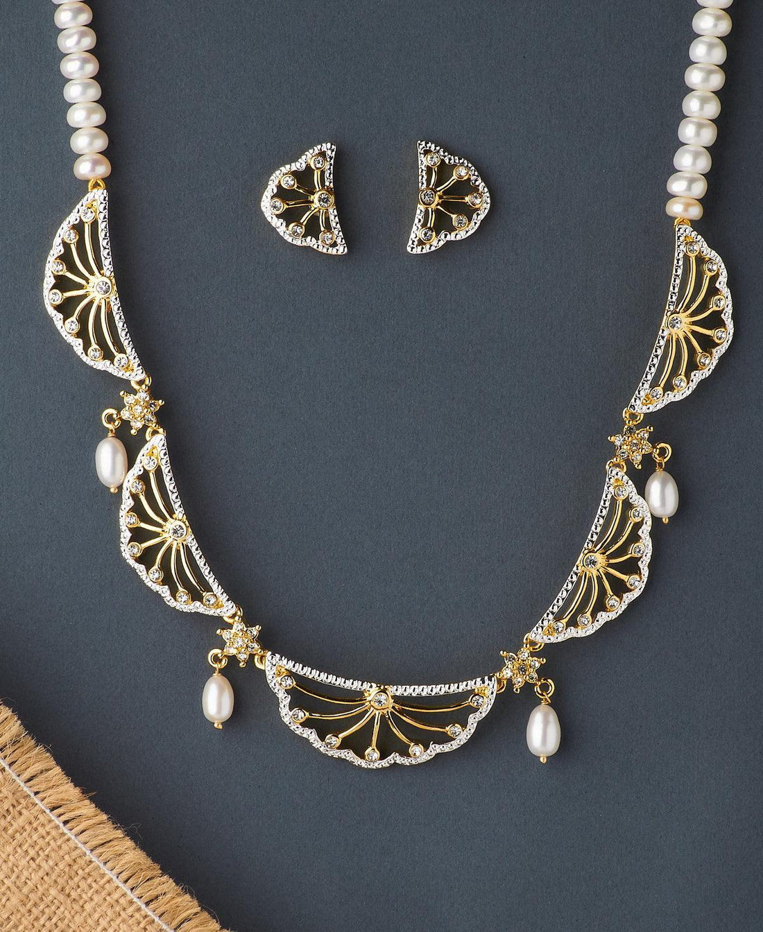Gorgeous Stone Studded Pearl Necklace Set - Chandrani Pearls