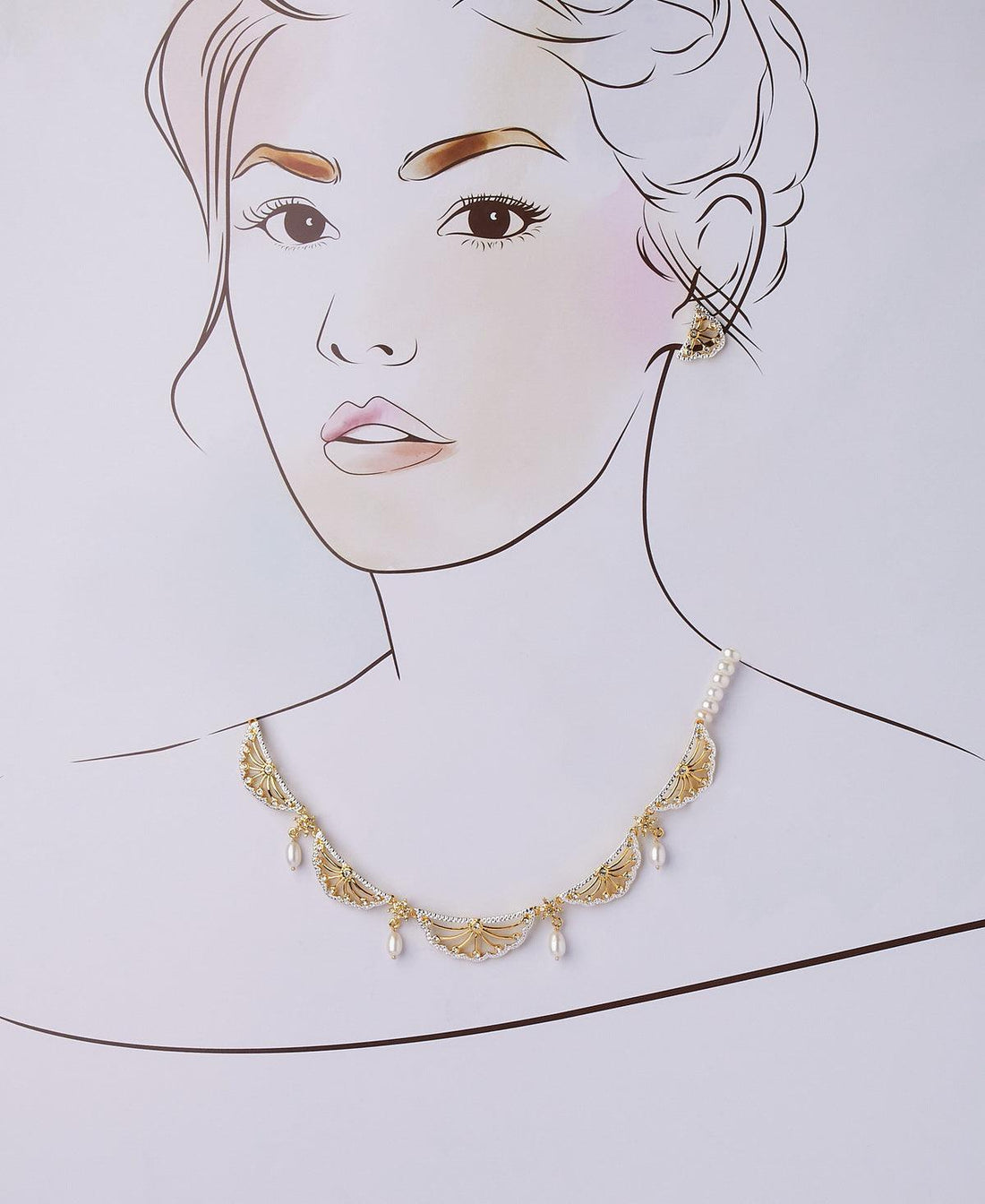 Gorgeous Stone Studded Pearl Necklace Set - Chandrani Pearls