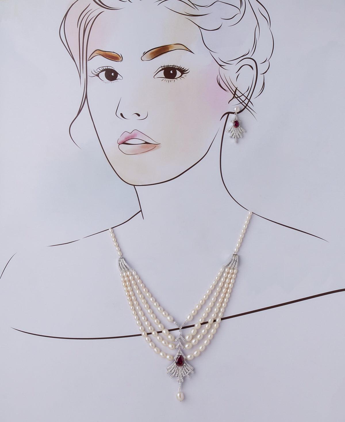 Gorgeous Stone Studded Pearl Necklace Set - Chandrani Pearls