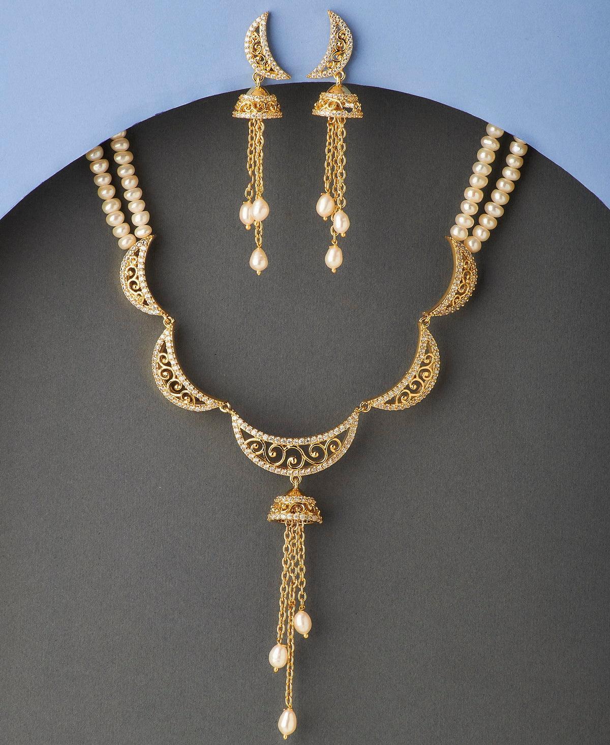 Gorgeous Stone Studded Pearl Necklace Set - Chandrani Pearls