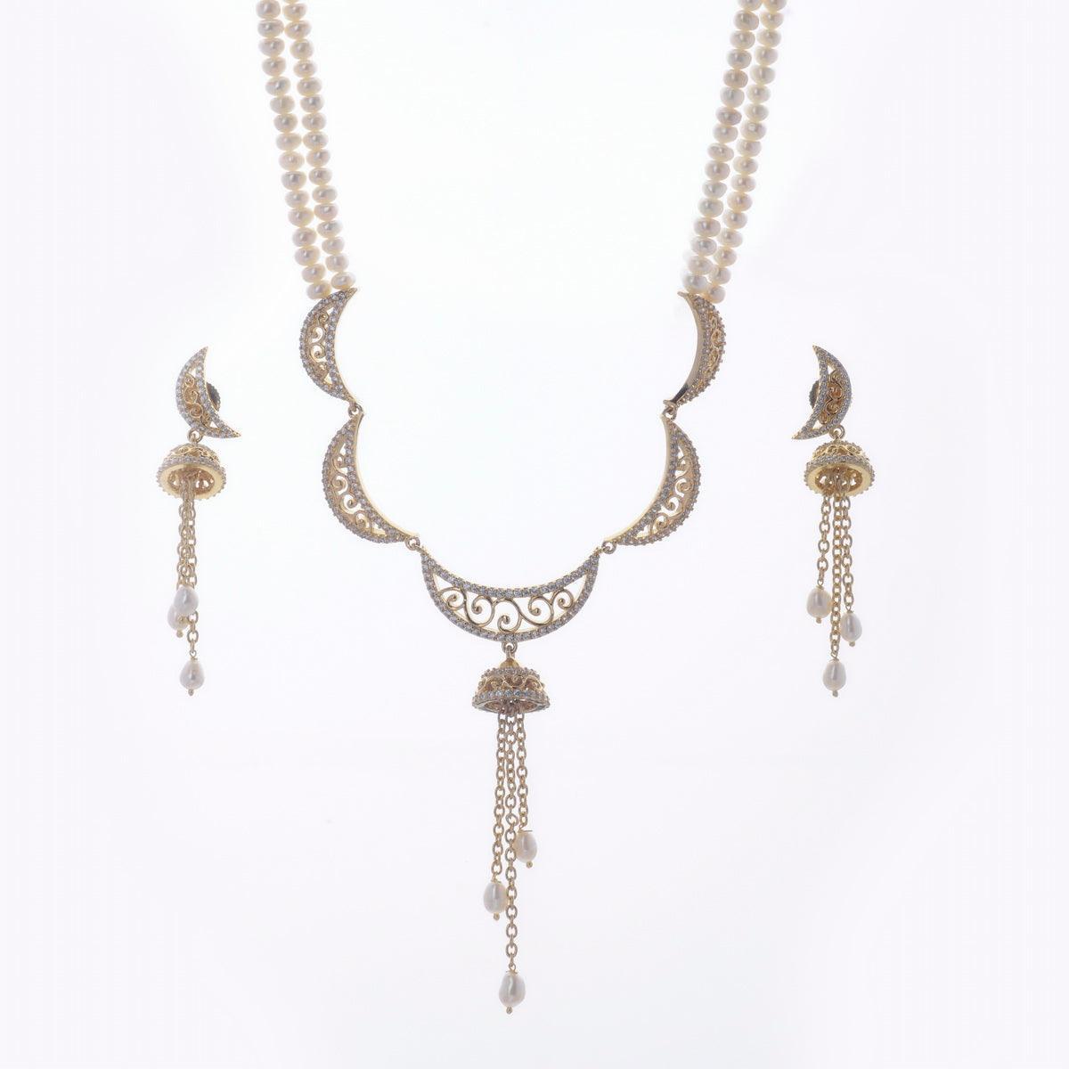 Gorgeous Stone Studded Pearl Necklace Set - Chandrani Pearls
