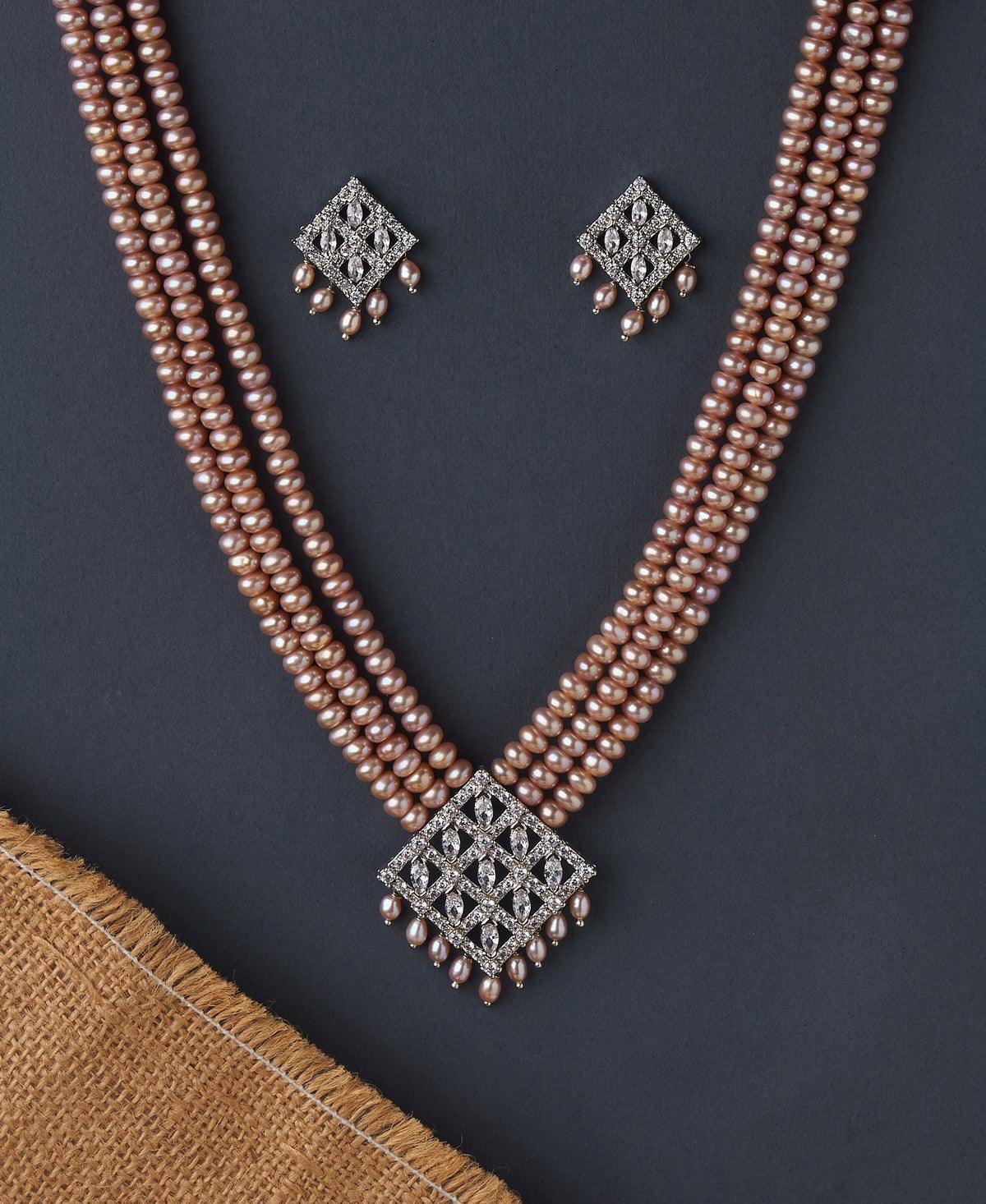Gorgeous Stone Studded Pearl Necklace Set - Chandrani Pearls