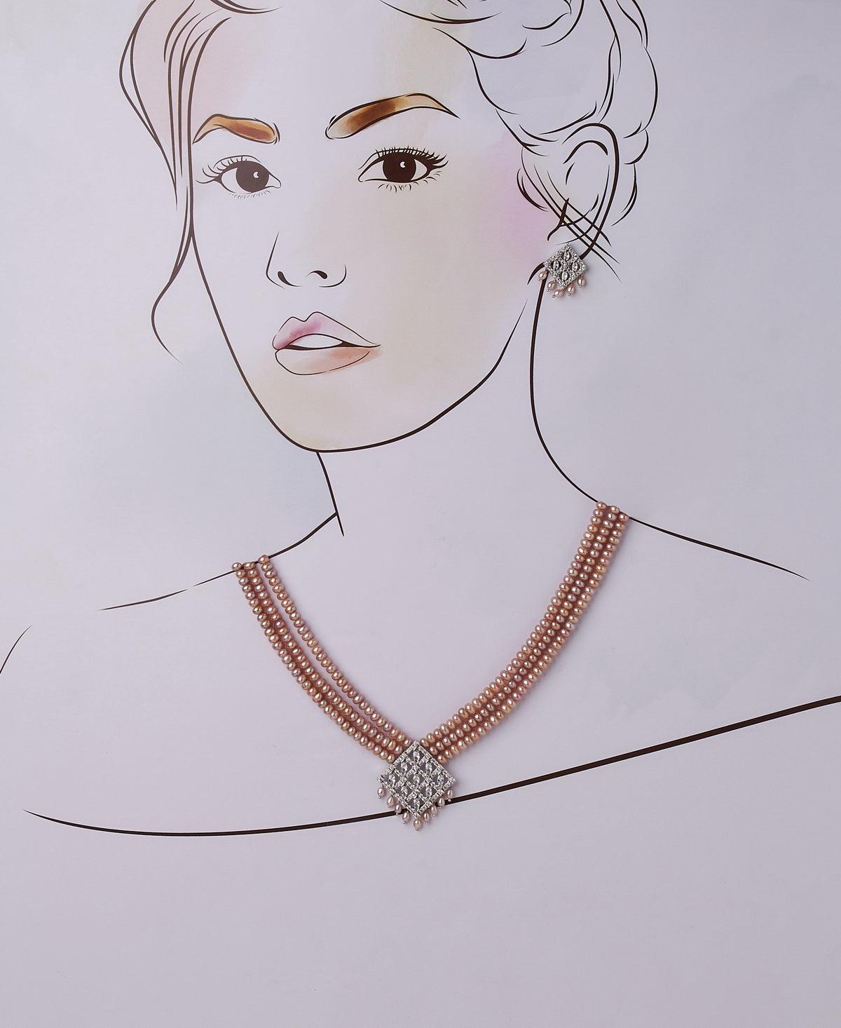 Gorgeous Stone Studded Pearl Necklace Set - Chandrani Pearls
