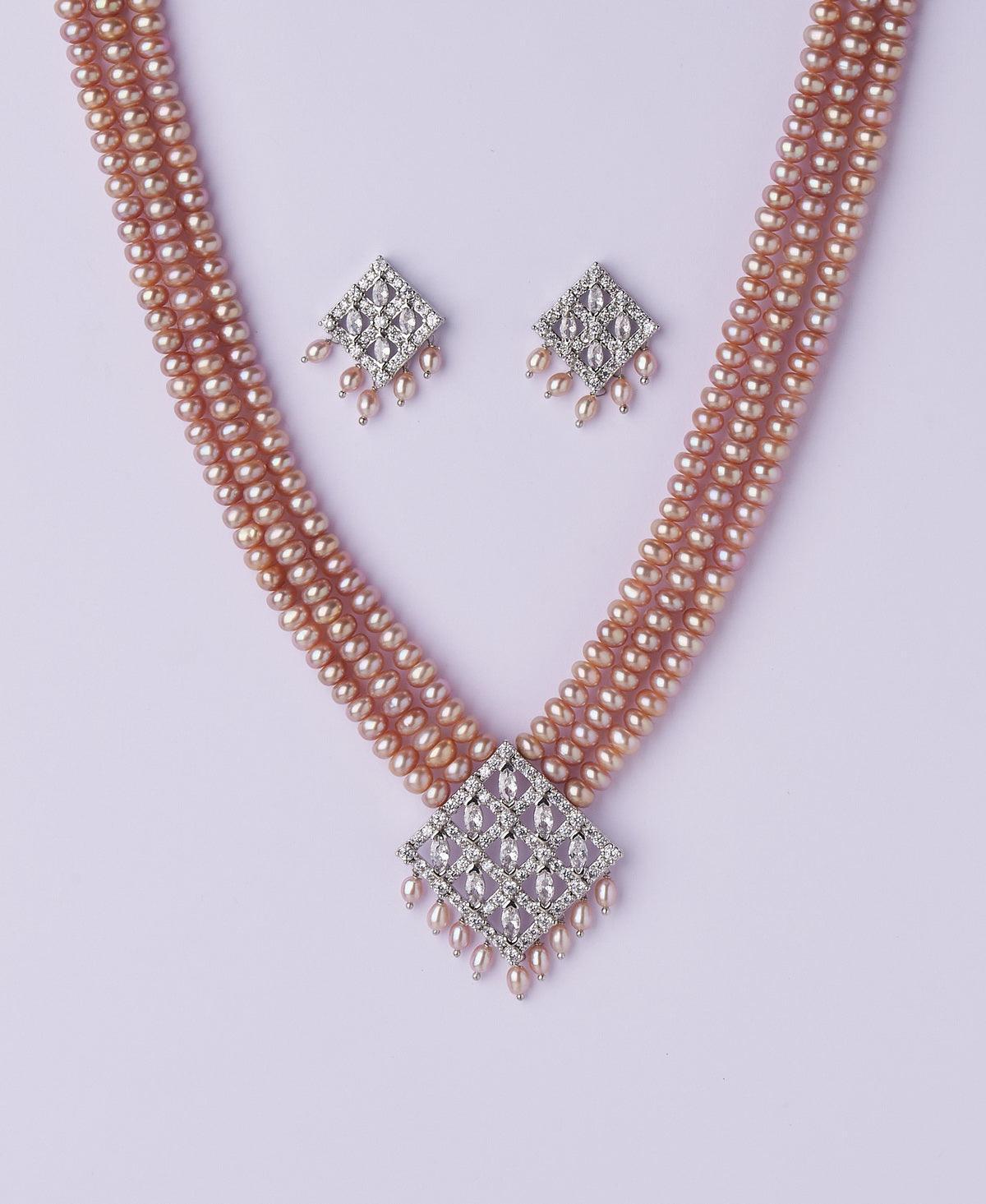 Gorgeous Stone Studded Pearl Necklace Set - Chandrani Pearls