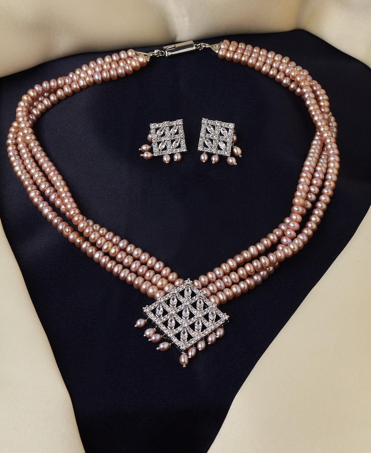 Gorgeous Stone Studded Pearl Necklace Set - Chandrani Pearls