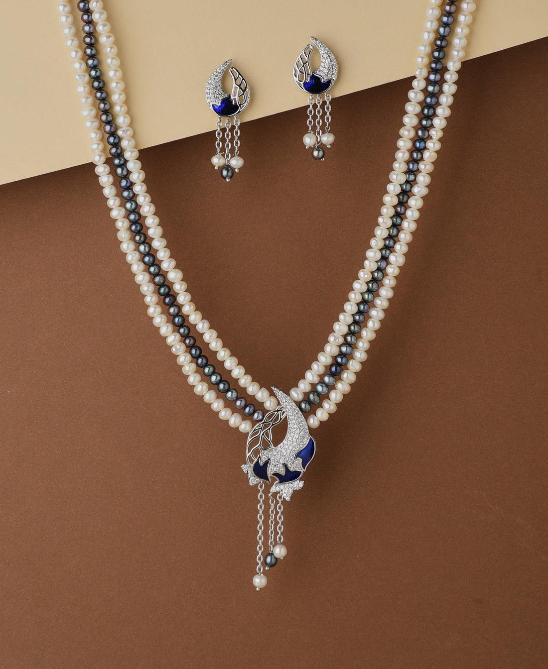 Gorgeous Stone Studded Pearl Necklace Set - Chandrani Pearls