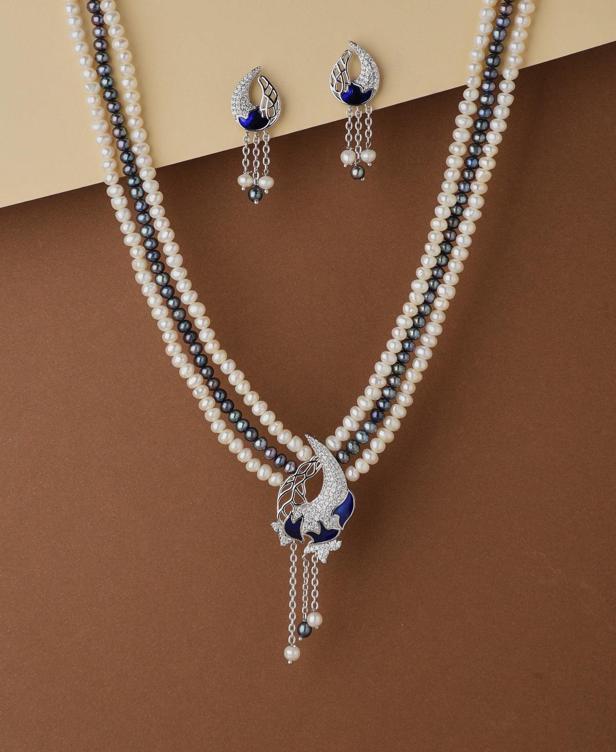 Gorgeous Stone Studded Pearl Necklace Set - Chandrani Pearls