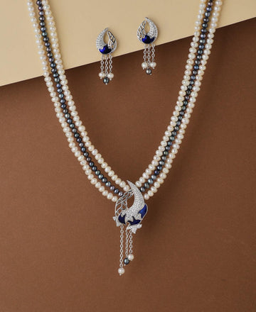 Gorgeous Stone Studded Pearl Necklace Set - Chandrani Pearls