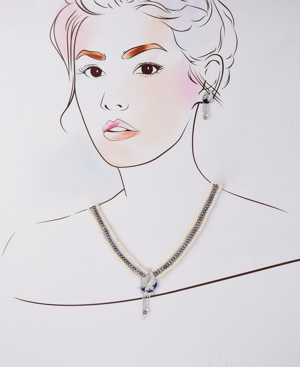 Gorgeous Stone Studded Pearl Necklace Set - Chandrani Pearls
