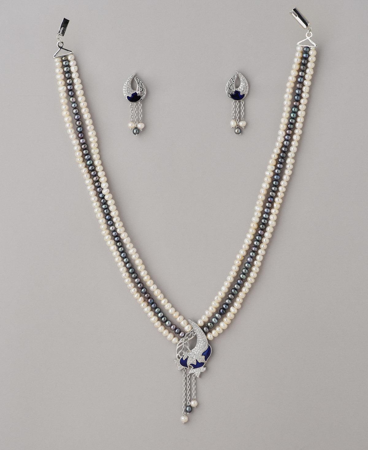 Gorgeous Stone Studded Pearl Necklace Set - Chandrani Pearls