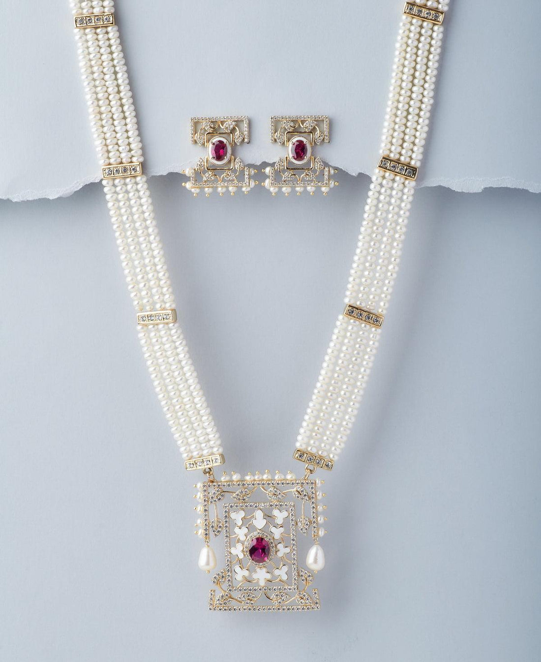 Gorgeous White Pearl Rani Har Necklace Set - Chandrani Pearls