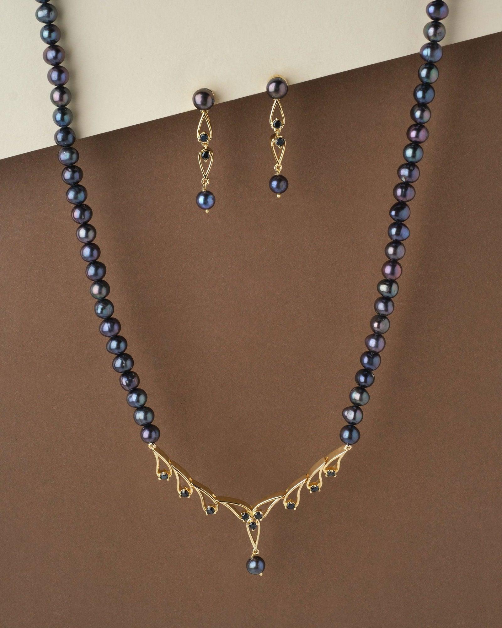 Gorgeous and Trendy Black Pearl Necklace Set - Chandrani Pearls