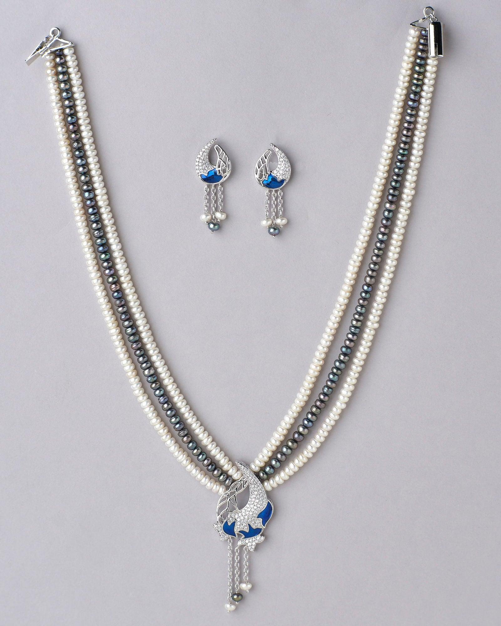 Gourgeous 3 line Necklace Set - Chandrani Pearls