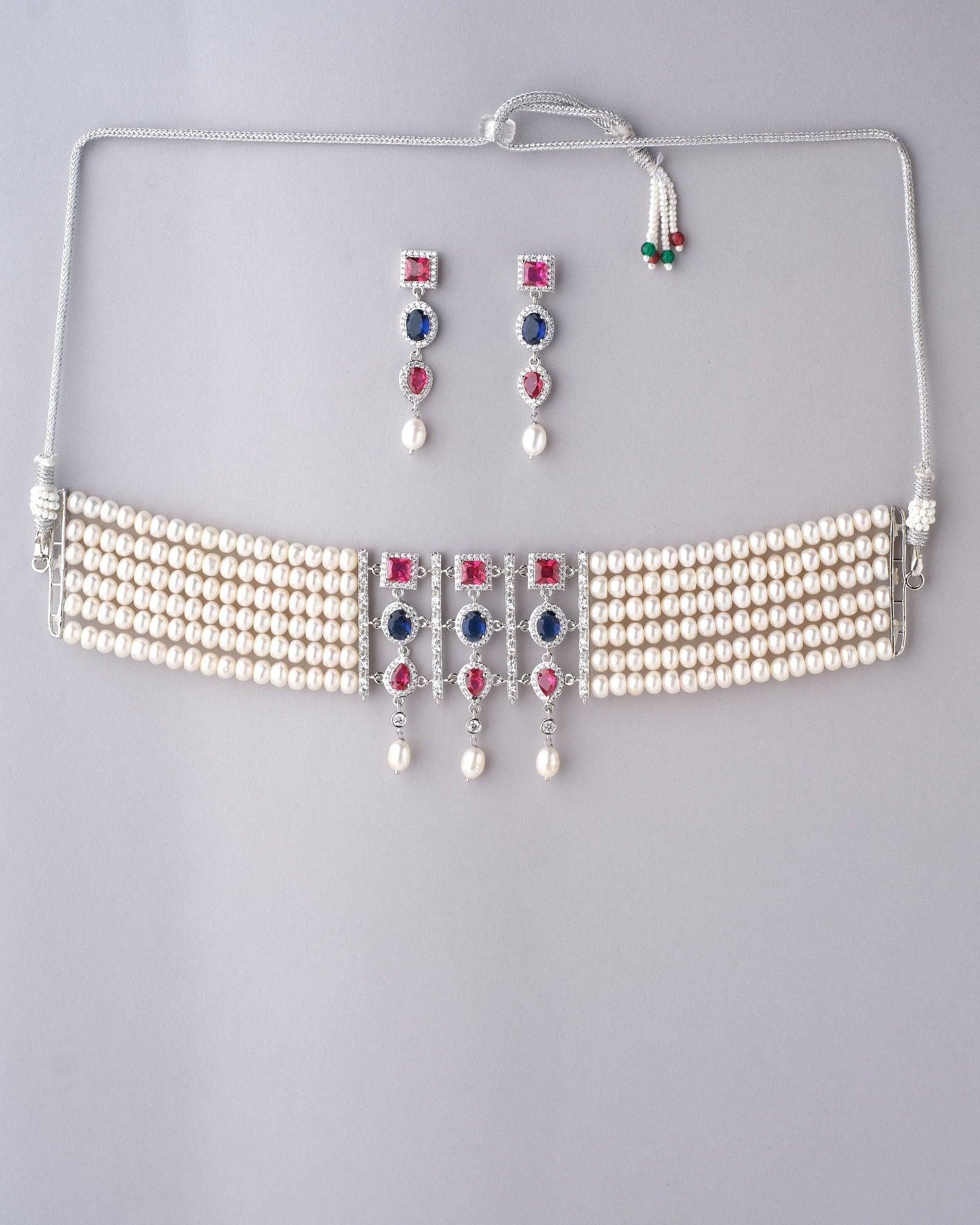 Graceful Pretty CZ Pendant Pearl Necklace Set - Chandrani Pearls