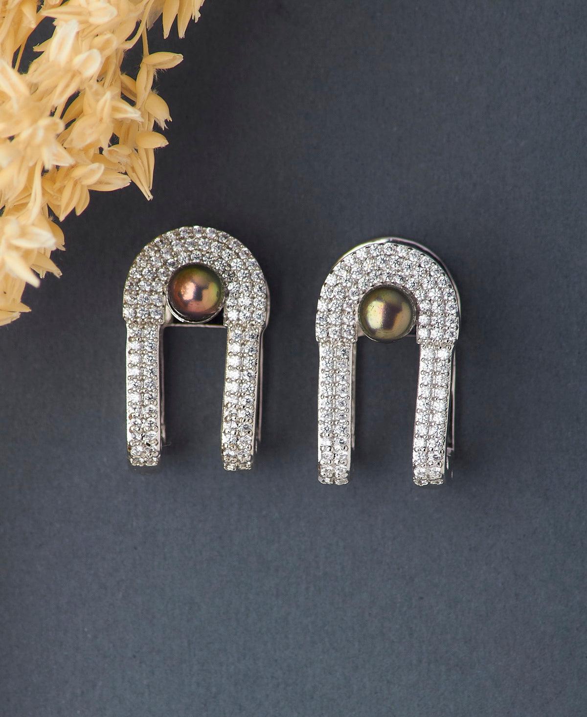 Graceful Rhodium hanging Earring - Chandrani Pearls